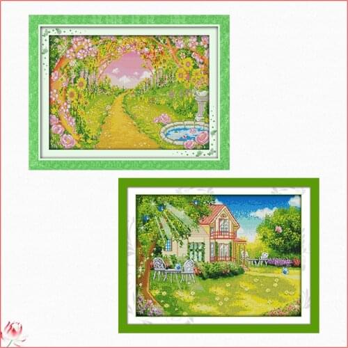 Joy Sunday Natural Spring Scenery 14CT 11CT Counted and Stamped Home Decoration Needlework Embroidery Kit DIY Cross Stitch kits