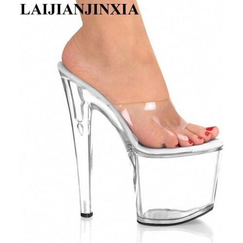 LAIJIANJINXIA New Brand Fashion Slippers Transparent Sole 20cm High Heels Summer Custom Color Womens Shoes Platform Slippers