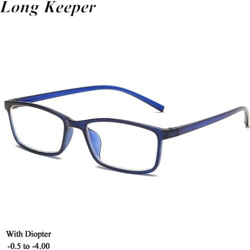 -0.5 -1 -1.5 -2 -2.5 -3 -3.5 -4 Classic Myopia Glasses With Degree Women Men Classic Vintage Anti-Blue Light Eyeglasses Blue