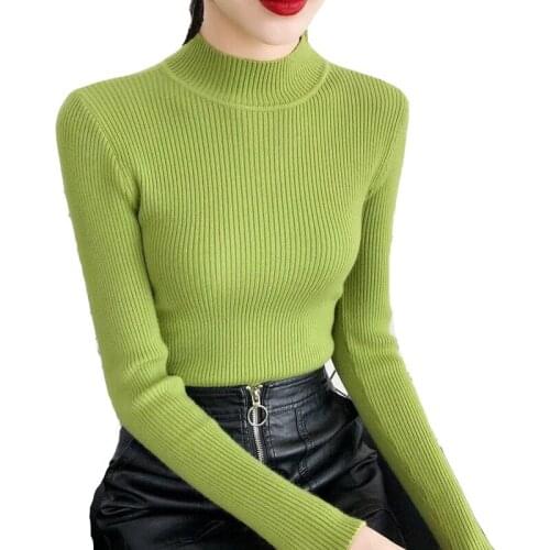 2020 Autumn And Winter Half-high Neck Pullover Girl Sweater Slimming All-match Solid Color Temperament Commuter Women Knitting
