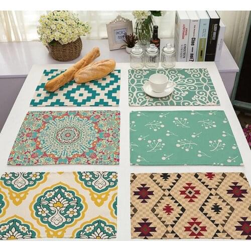 Mandala Style Print Dish Glass Bar Mat Placemat Vintage Simple Drink Coasters Cup Placemat Home Textile Kitchen Table 42*32cm