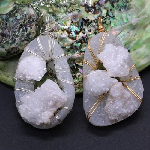 2021 Charms Natural Druzy Agate Pendant Irregural Winding Stone Pendant for Making DIY Jewerly Necklace Accessories 35x55mm