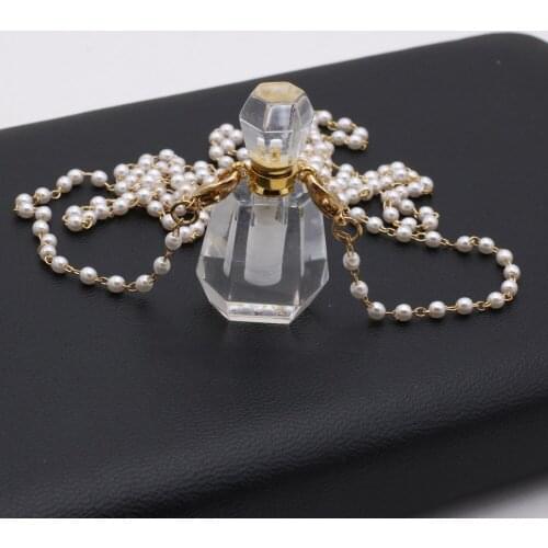 Natural White Crystal Perfume Bottle Pendants+Free Two Eyes Pearls Chains For Jewelry Making DIY Bracelet Necklace Accessories