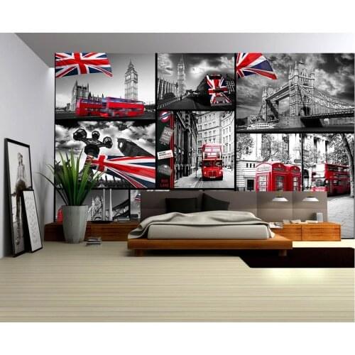 Custom Photo Wallpaper 3D European London Red Bus Retro Sofa Backdrop 3D Wallpaper 3D Mural Wallpaper