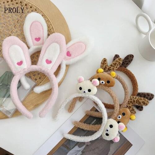 PROLY New Fashion Girls Headband Soft Plush Warm Hairband Lovely Rabbit Ears Animal Cartoon Turban Winter Hair Accessories