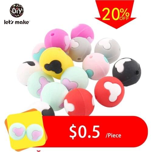 Lets Make 10pcs BPA Free Silicone Teether Beads Bear Chewing DIY Teething Blow Sensory Toys Mouse Head Baby Silicone Beads