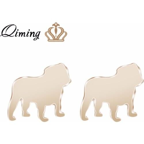 QIMING Lovely English Bulldog Earrings Girls Cute Jewelry Animal Pet Dog Gold Stud Earrings For Women Lover Jewelry