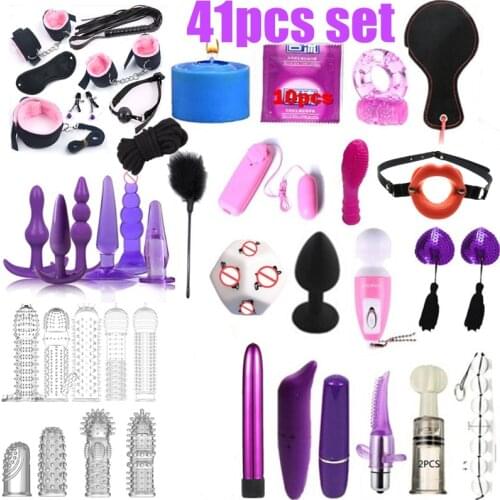 37pcs Sex Toys Vibrator for Women Men Handcuffs Nipple Clamps Whip Spanking Sex Silicone Metal Anal Plug Butt Bdsm Bondage Set