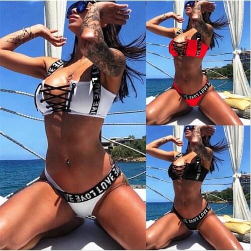 Sexy Letter Love Push Up Bikini Set Women Biquini Summer Beach Wear Swimsuit Swimwear Swimming Suit Bathing Suit Women Plus Size