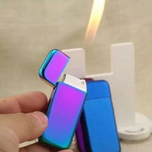 TH Ultra-Thin Fire-Free Lighter Butane Gas Metal Grinding Wheel Lighter Inflatable Mini Cigarette Portable Lighter