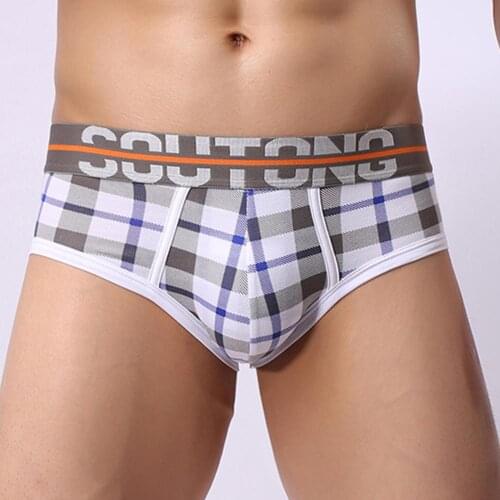 Cotton Male Panties Mens Underwear Soft Cotton Underpants Plaid Breathable Summer Fashion Briefs Comfortable Shorts Low Rise