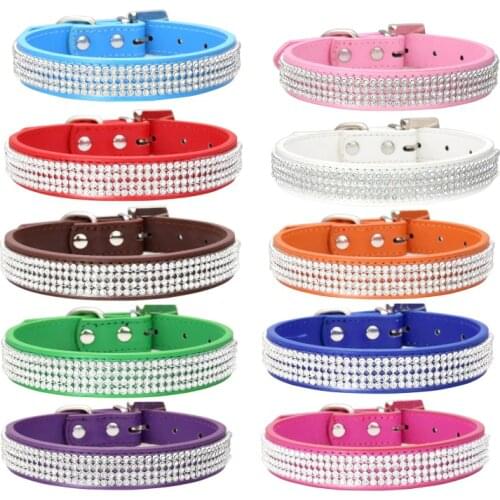 Comfortable PU Leather Crystal Dog Collar Glitter Rhinestone Dog Collars Zinc Alloy Buckle Collar for Small Dogs Cats XS/S/M/L