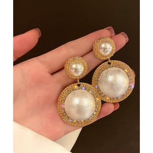 High quality Baroque metal lace round earrings, exquisite and elegant zircon pearl earrings, Gothic jewelry 2020