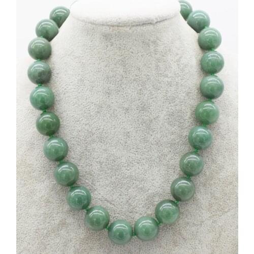 Green jade round 14-18mm necklace 17inch wholesale beads nature FPPJ woman 2017