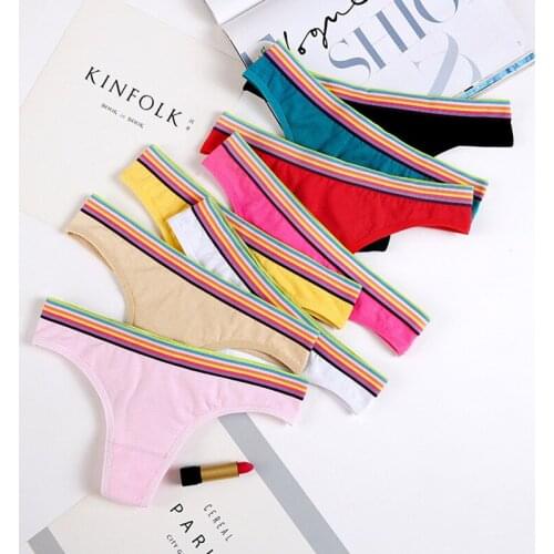 Sexy Ladies Seven-Color Rainbow Panties Pure Cotton Breathable Low-Rise Thong