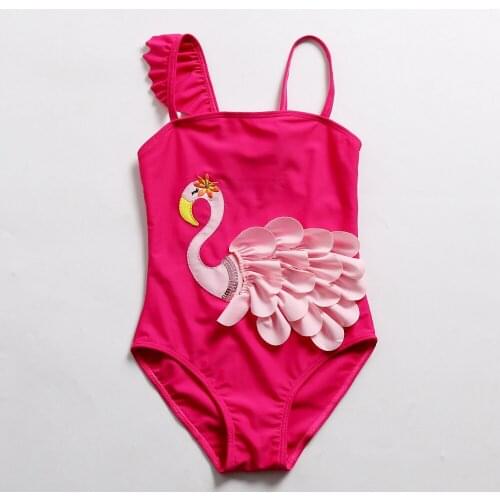2019 New Summer Girls One Piece Swimsuit 2-8Y Baby Kids Cartoon Embroidery Swimwear Childrens Off-shoulder Bathing Suit Dresses