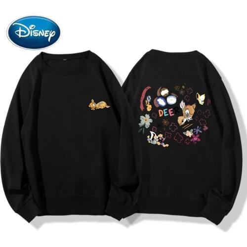 Disney Sweatshirt Fashion Bambi Deer Back Flowers Cartoon Letter Print Women Unisex Long Sleeve Harajuku Streetwear Top 10 Color