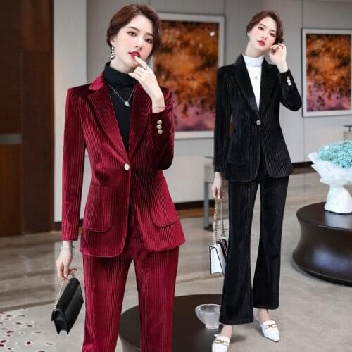 Plus size Gold velvet suit blazer high quality pant suits for women casual Slim suit women suits womens suit 2 piece set women