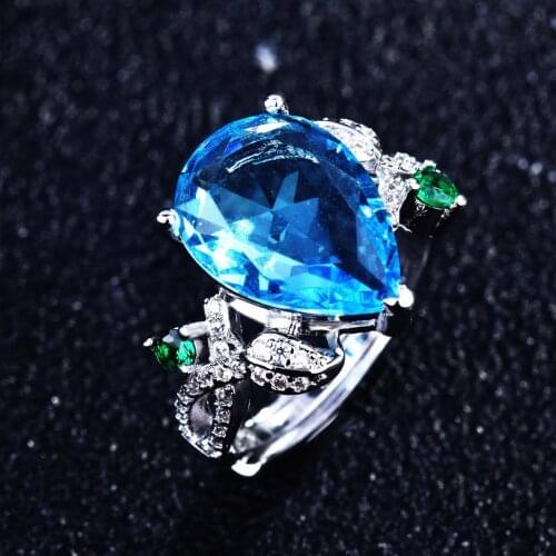 Imitation of natural blue topaz female s925 pure silver plating Mosaic stone ring opening ring color treasure jewelry ring