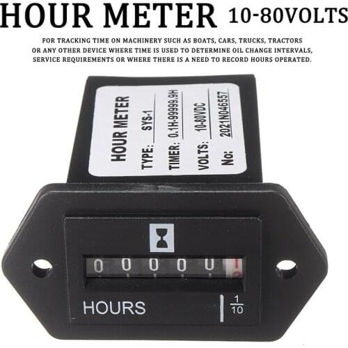 1pc Car Hour Meter DC 10-80 Volts Stationary Engine Gauge Marine Tractor Trucks Boats Mower Parts Accessories