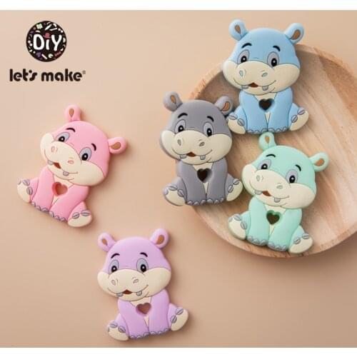 Lets Make 1pc BPA Free Hippo Teething Silicone Hippopotamu Necklaces BPA Free Baby Teether Silicone Teether Toy For Kids