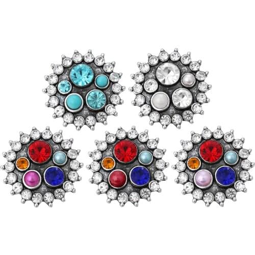 10pcs/lot New 18mm Metal Snap Jewelry Crystal Imitation Pearls Flower Snap Buttons for Women Snap Button Bracelet