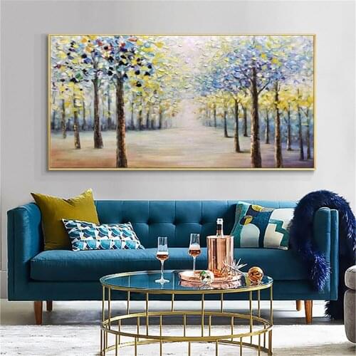100% Hand Painted Abstract Tree Oil Painting Textured Decorative Picture Living Room Decor Landscape Pictures