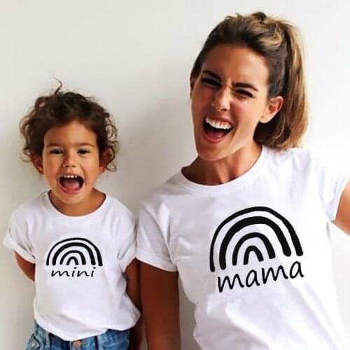 2021 Fashion Mama and Mini Rainbow print Family Matching T-shirt Short Sleeve Family Look T-shirts Mother and Daughter Clothes