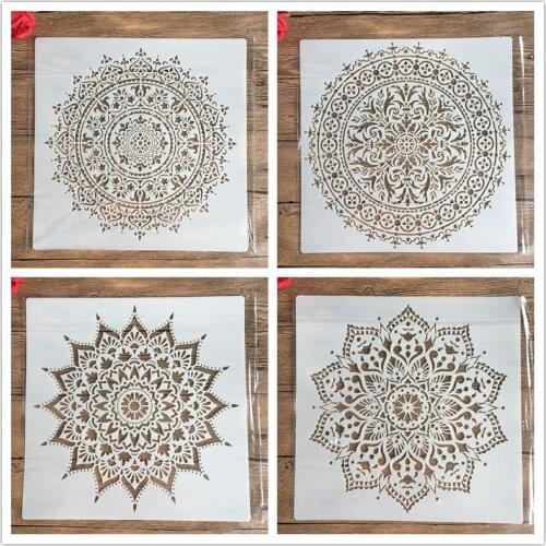 30 * 30cm large DIY reusable molds laser cut painting stencil floor tile fabric wall mold furniture mandala painting stencils
