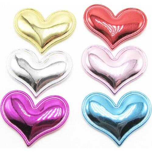 30pcs/lot 3.8x3cm Upscale Shiny Pu Padded Heart Appliques For Clothes Sewing Supplies DIY Craft Decoration