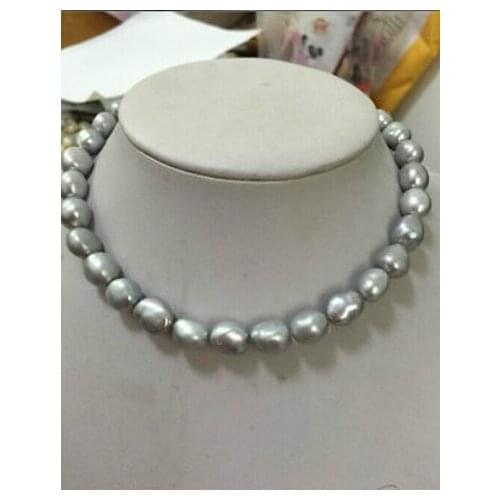 9-10MM natural south seas silver grey pearl necklace 18'' 14k