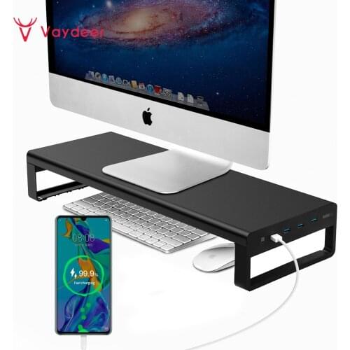 Aluminum Monitor Stand Holder Metal Riser USB 3.0 laptop stand with Fast Charging Transfer Data,Keyboard and Mouse Storage Desk