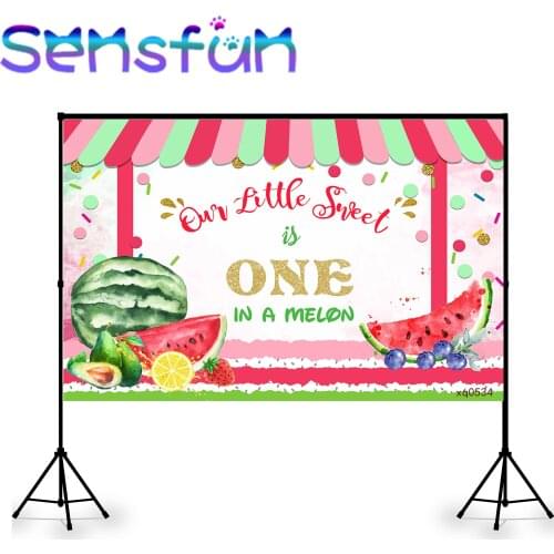 Watermelon Birthday Party Banner Our Little Sweet is One in a Melon Backdrop Fruit Watermelon Kids Birthday Party Photo Studio