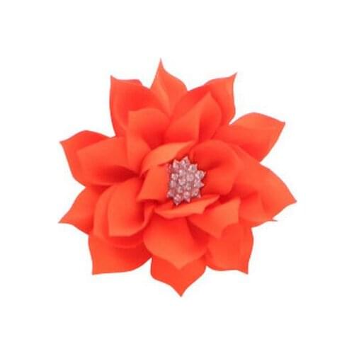 Free Shipping 100pcs Tulle Lotus Chiffon Flower For Children Hair Barrette Organza Flower Hair clip with Rhinstone Diamond