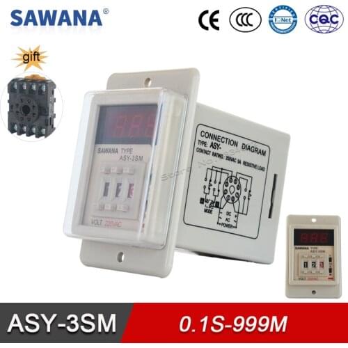 Electronic Time Relay AC110V 220V DC 24V 0.1S-999M Multi Range Variable Relays ASY-3SM 8pins Base Digital Relays