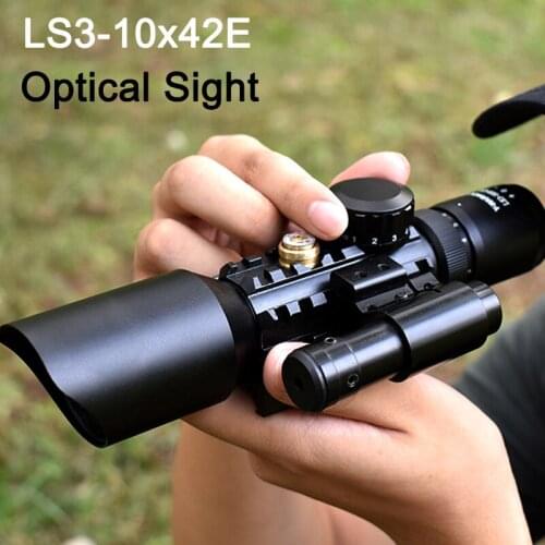 LS3-10X42E Rifle Hunting Scope Optical Sight With Red Laser Professional Hunting Equipment Waterproof Shockproof Binoculars