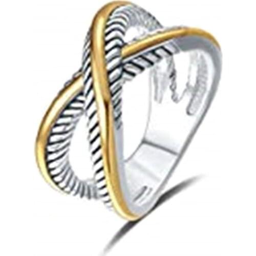 JK Simple Cross Silver Color & Gold Color Mix Infinite Shape Women Finger Ring Gear Band Design Female Wedding Rings Jewelry