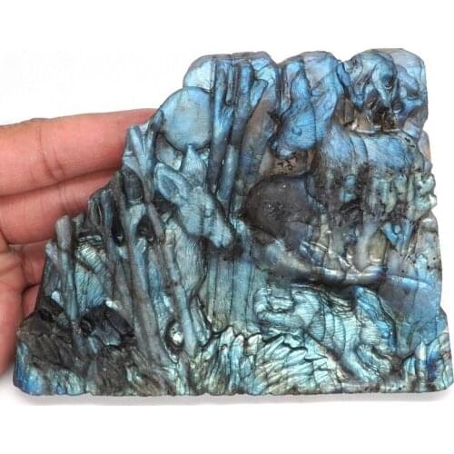 5.5" Corner Of The Forest Natural Gemstone Labradorite Crystal Carved Crafts Home Decor