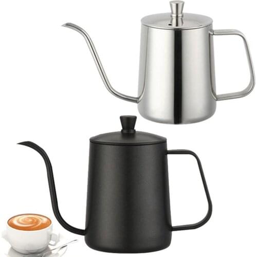 Stainless Steel Hand Coffee Pot With Lid Coffee Tea Pot Non-stick Coating Food Grade Gooseneck Drip Kettle Swan Neck