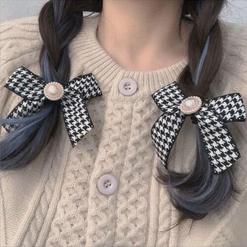Classic Plaid Bow Pearl Hair Ties Headbands Women Girls Hair Rope Korean Hair Accessories Gum Fashion Vintage Scrunchies