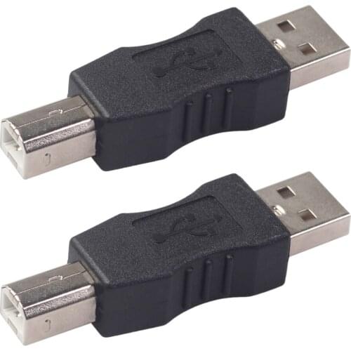 Pack of 2 USB Type A Male to USB Type B Male Printer Adapter Converter Black