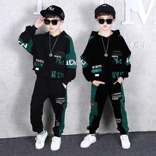 2020 Autumn Toddler Boys Sets Korean Casual Panelled Letter Print Hooded Sweatshirt Pants 2pcs For Boy Kids Clothes Suits 4-10 Y