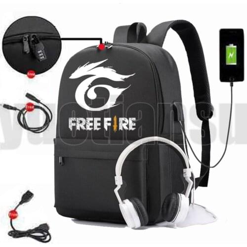 Fashion Anime USB Charging Anti-theft Bookbag Free Fire Backpack Canvas Zipper School Bags for Teenager Girls Shooting Game