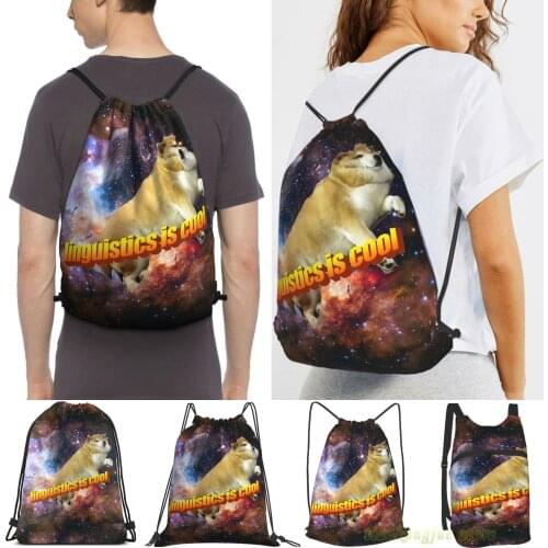 Men Outdoor Travel Drawstring Backpack Bags Linguistics Is Cool Doggo Aesthetic Women Sports Travel Bag Fitness Swimming Bag