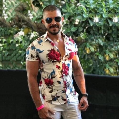 Summer Fashion Mens Shirt Slim Fit Short Sleeve Floral Shirt Mens Clothing Trend Mens Casual Flower Shirts