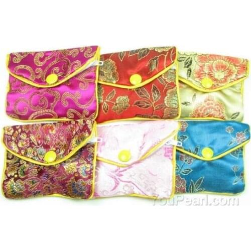 Newest Satin Gift Pouch,Mix Color Zip Gift Bag,Handmade Patterns Silk Jewelry Bag,Wedding Favor Pouch Wholesale,8x6cm