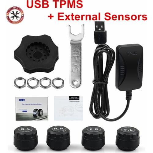 Smart USB TPMS Car Tire Pressure Monitoring System Display 4 External Sensors Android Navigation Tyre Pressure Alarm 0-116Psi