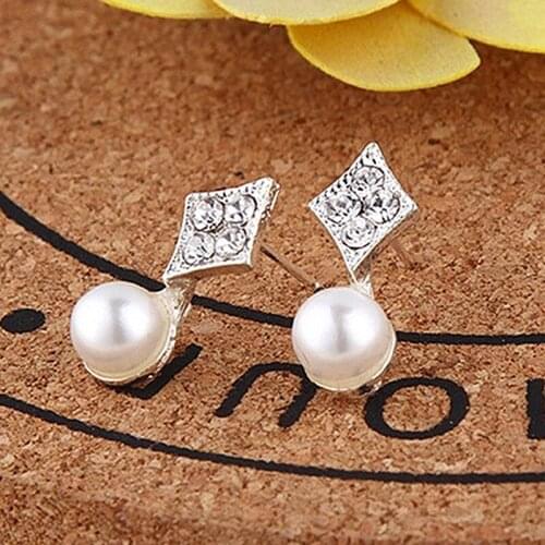 Stud Earrings for Women Crystal Simulated Pearls Earring Fashion Jewelry Geometric Brincos Bijoux 2018 HOT Selling