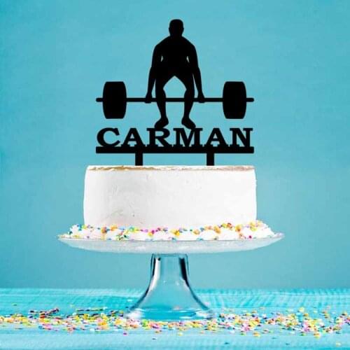 Personalized Weightlifter Cake Topper Custom Name Man Weightlifting Silhouette For Party Cake Decoration Topper YC149