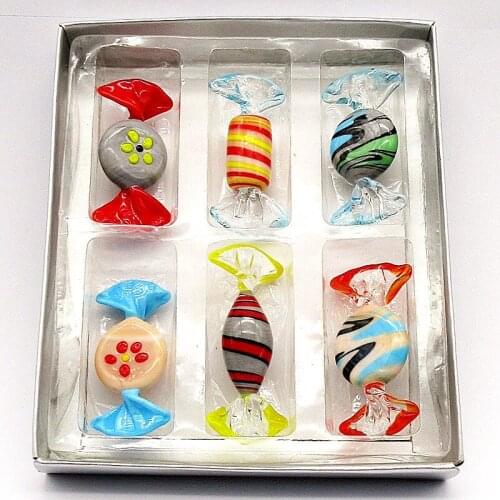 6pcs Custom Antique Handmade art Murano Glass Candy Christmas tree Hanging ornaments Pendant Glass sweets charms birthday gifts